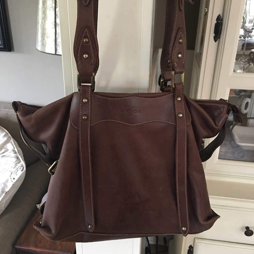 Arcadia brown leather tote handbag
